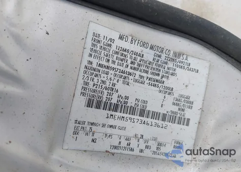 2003 Mercury Sable Ls Premium z USA, uszkodzony, nr VIN 1MEHM59S73A613612